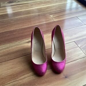 Christian Louboutin Pink Printed Accent Glitter Pumps